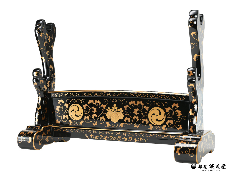 家紋入れ】刀掛 銀座誠友堂謹製 本漆塗本金蒔絵 二本掛(OI-060221a