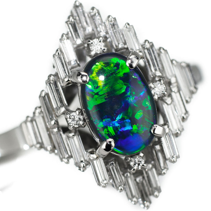 Pt900 ブラックオパール ダイヤモンド リング 0.90ct D0.55ct