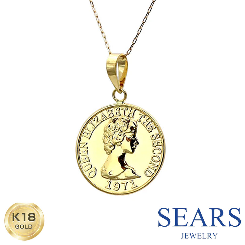 18金ネックレス ゴールド K18 エリザベス コイン 13mm