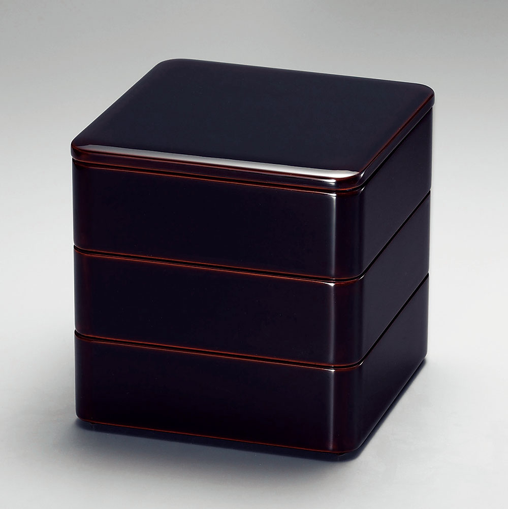 重箱弁当箱-越前塗 溜内朱 三段重（18.2×18.2×高さ17.7cm） | 越前漆器