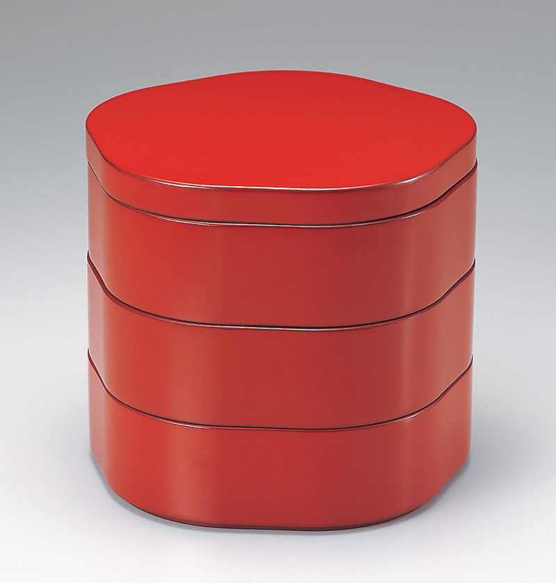 重箱弁当箱-越前塗 朱 梅型三段小重（15.0×14.8×高さ14.0cm） | 越前