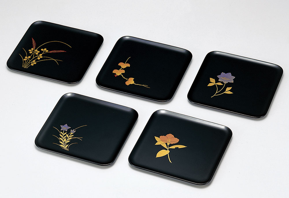 銘々皿お皿-【手描き蒔絵・磨き蒔絵】四季絵変り 銘々皿［5枚］ | 越前