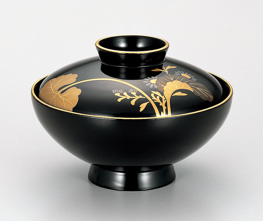 お椀吸物椀-【手描き蒔絵・磨き蒔絵】越前塗 富貴 吸物椀［5客