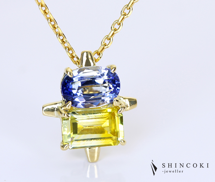 HANDMADE】K18 非加熱ブルーサファイア/非加熱イエローサファイア