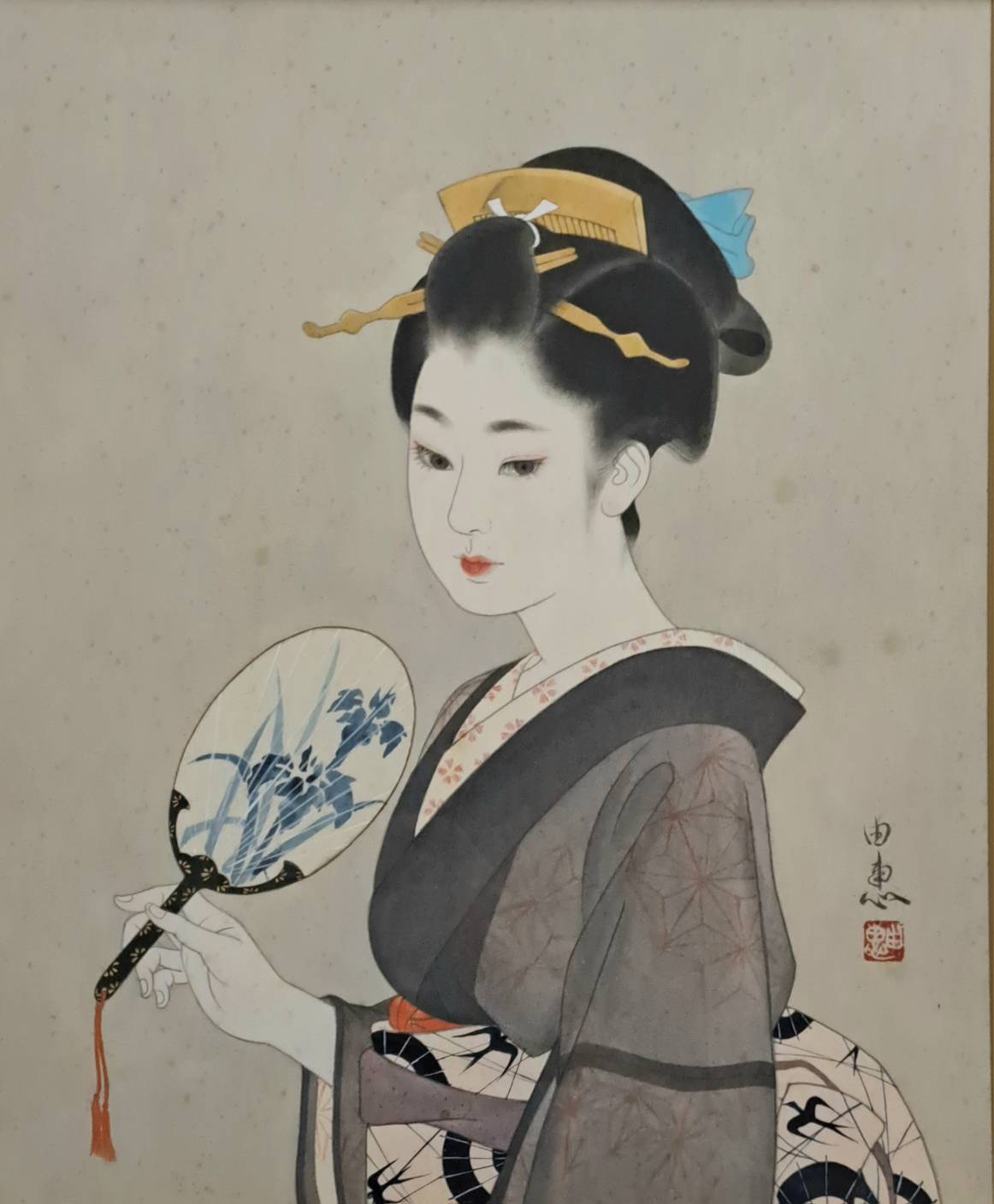 今野由恵 一枚の繪 日本画 F8号「うちわ」昭和63年の作品 | 新栄堂