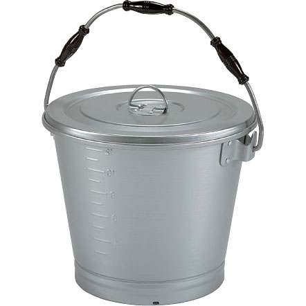 アルミ 一重食缶バケツ 蓋付 16リットル/厚板 - 調理器具のSHOKUBI