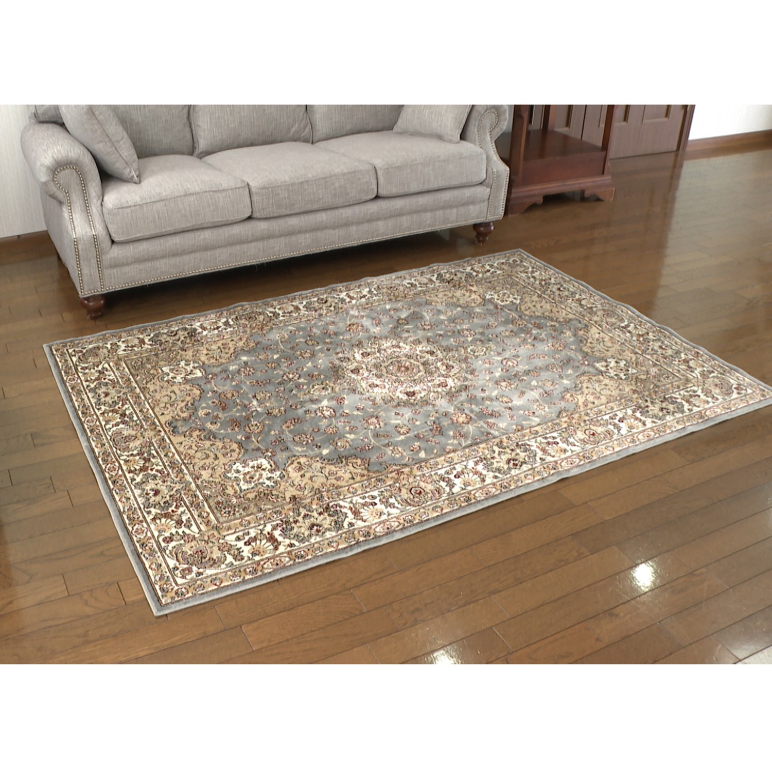 135×200cm＞ ベルギー製 シルクタッチカーペット グレー