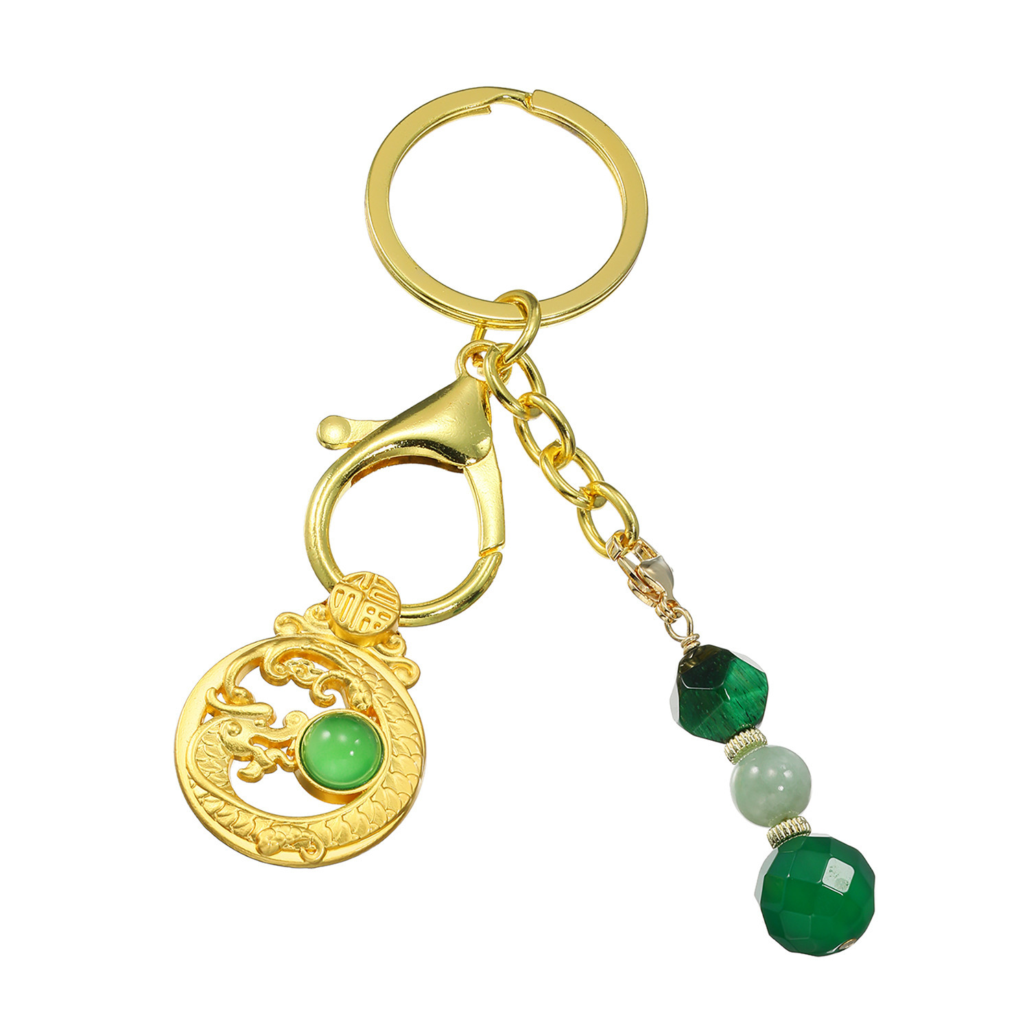 マイクローバー グリーンカルセドニー＆ ジェイダイト 黄金龍チャーム