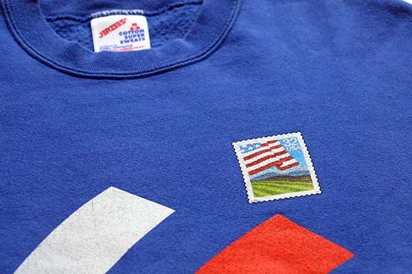 90s USA製 USPS 両面プリント スウェット 青 M☆ポストマン