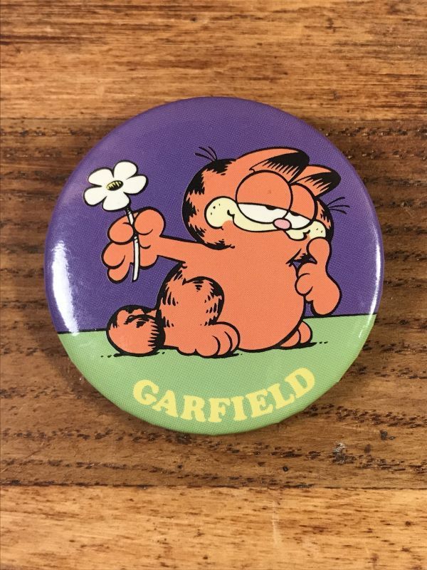 Garfield “Flower” Tin Badge ガーフィールド ビンテージ 缶バッジ 80