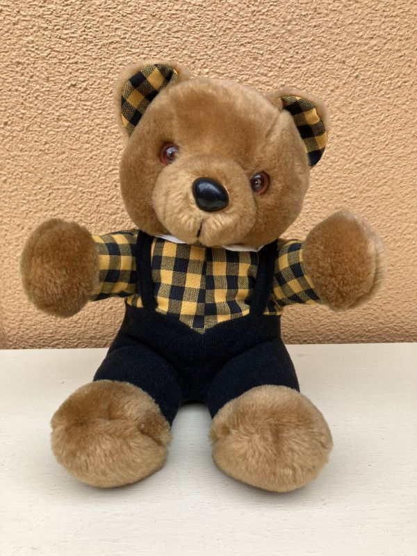 Gingham Check Brown Teddy Bear くま ビンテージ ぬいぐるみ ブラウン