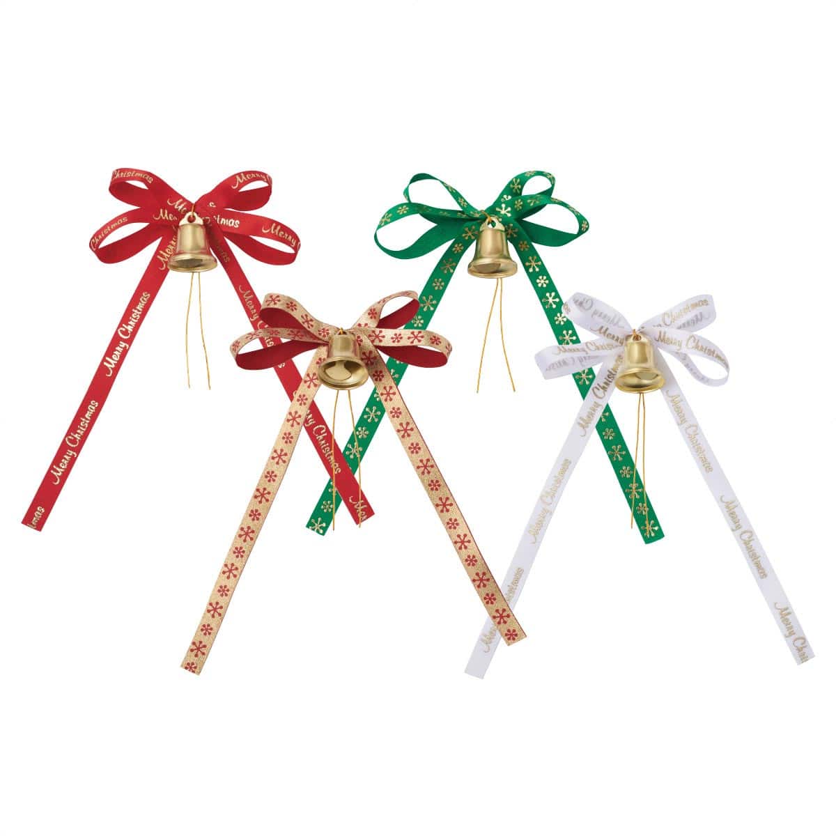 10個 ベル付きプリントリボンボウ レッド