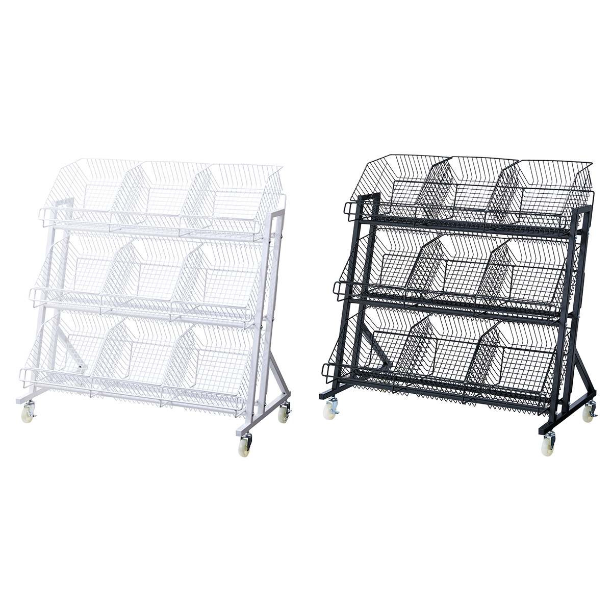 傾斜ジャンブルバスケット 幅90cm 3段〔ストエキオリジナル〕 ホワイト