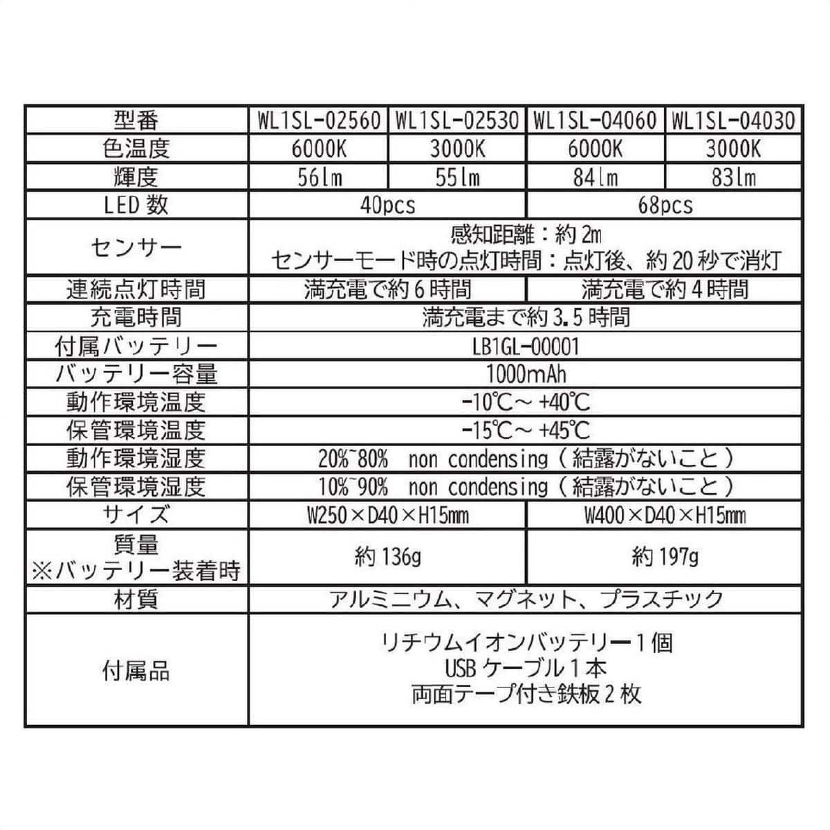 ワイヤレスLEDライト 昼白色 40cm WL1SL-04060