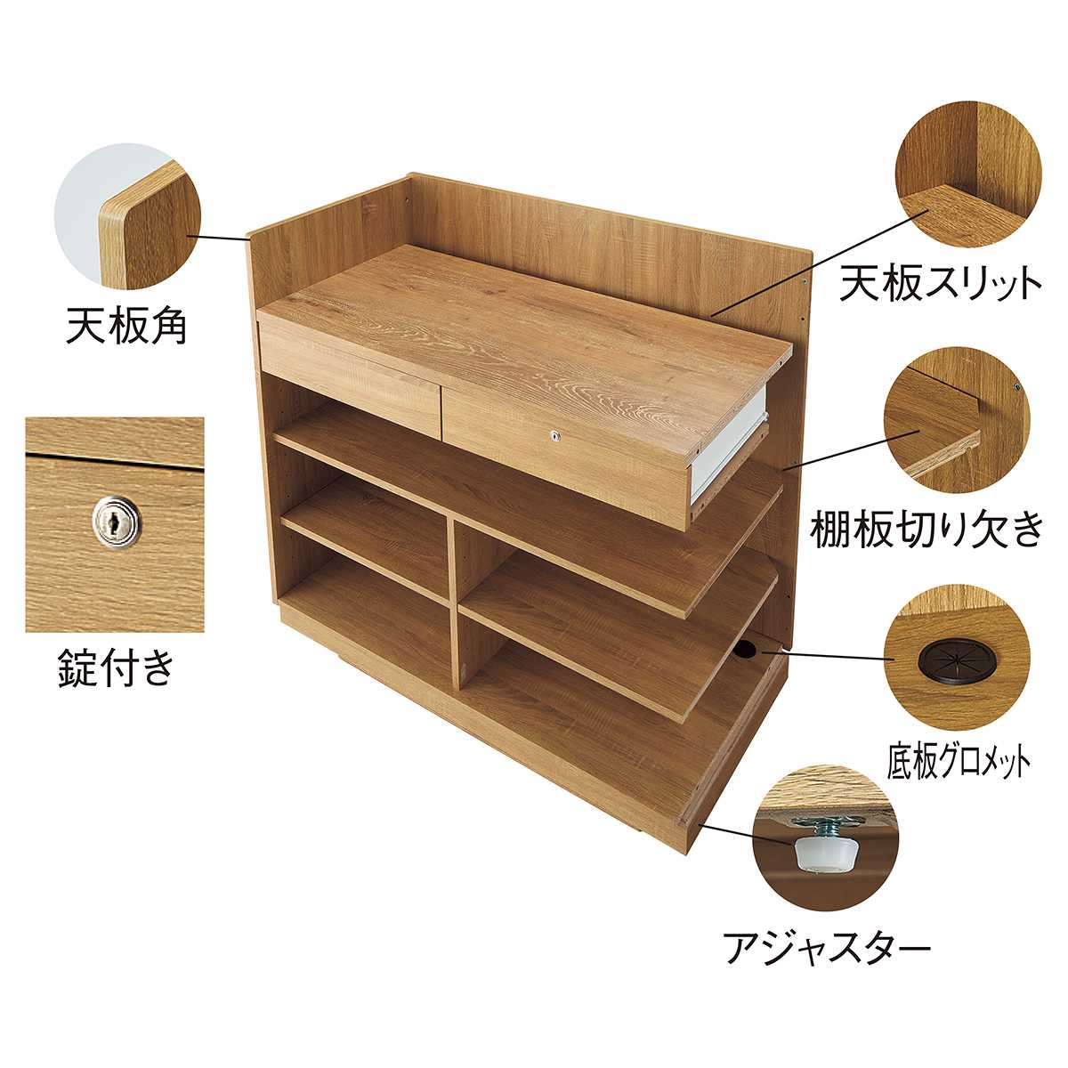 レジカウンター 三方枠タイプ 幅180cm ラスティック柄〔ストエキ