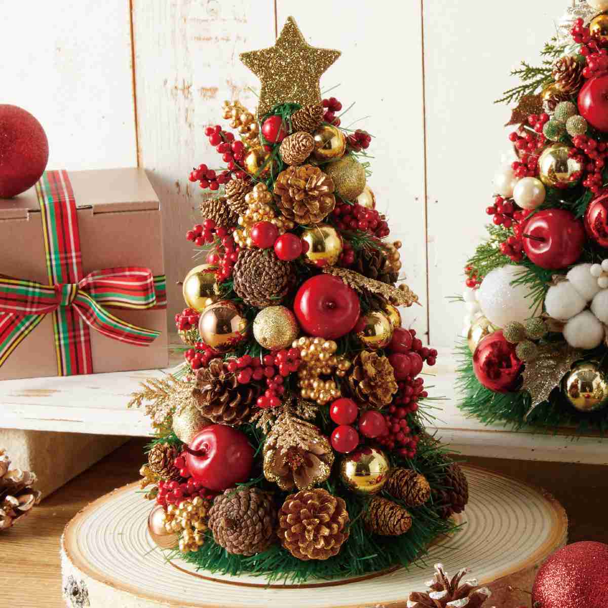 ミックス卓上ミニツリー30cm ナチュラルレッド