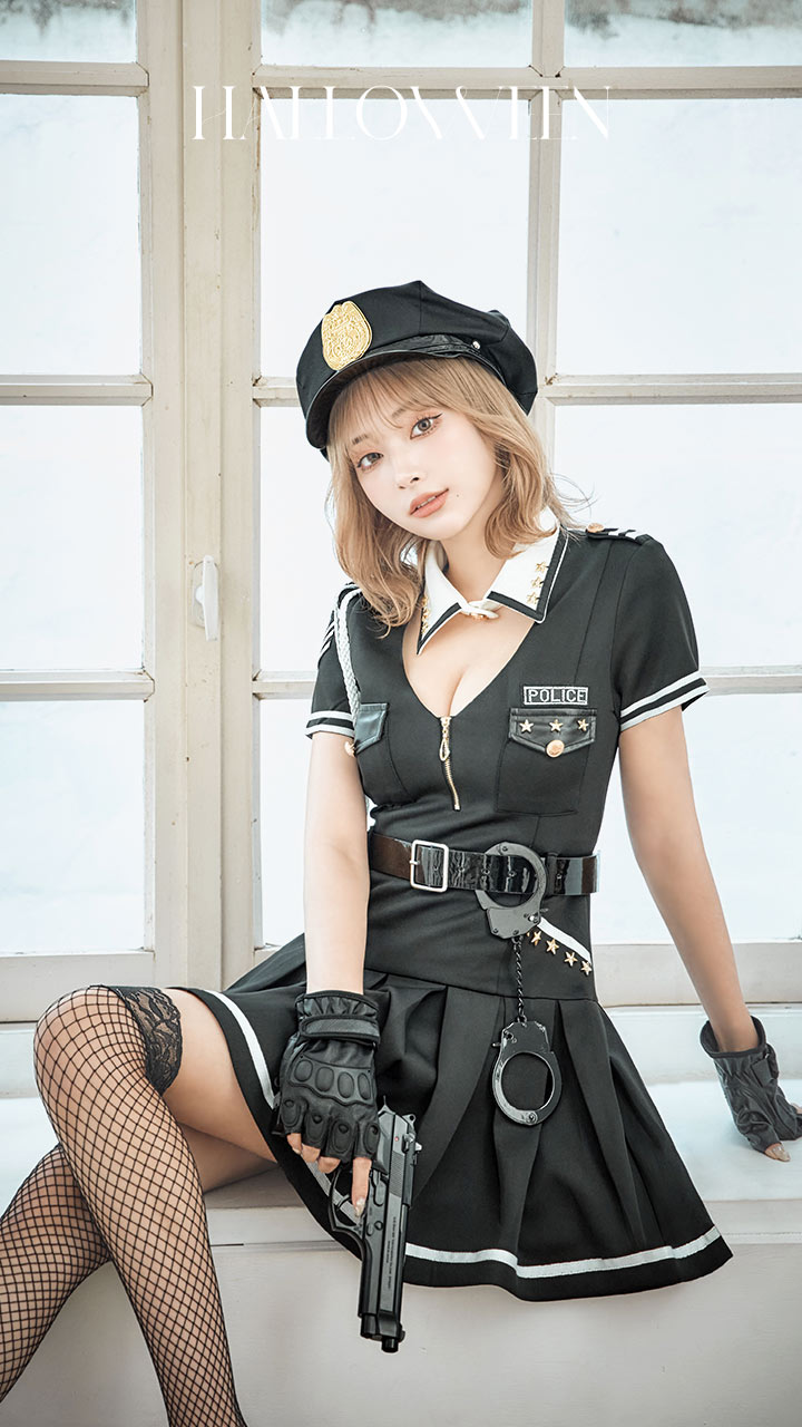 即日発送】【ハロウィン】ポリスフレアワンピース【コスプレ5点セット