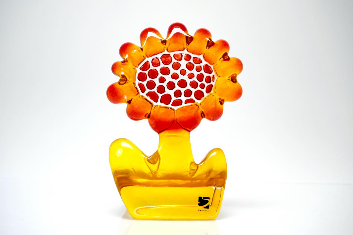スウェーデン/Sea Glasbruk製/花のガラスオブジェ