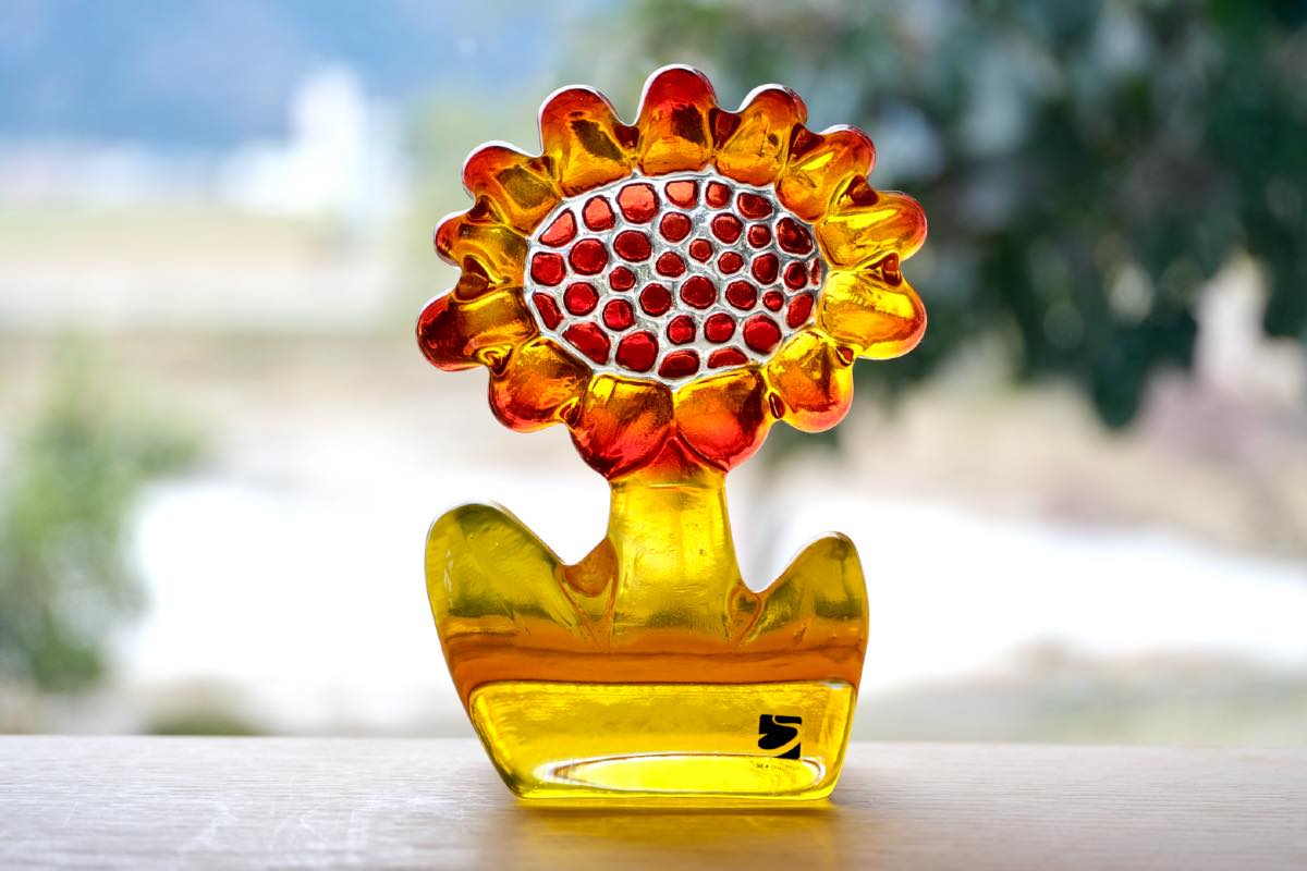 スウェーデン/Sea Glasbruk製/花のガラスオブジェ