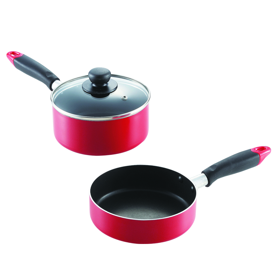 コンパクト ふっ素加工IH対応ガラス蓋付フライパン鍋セット16cm HB-2185