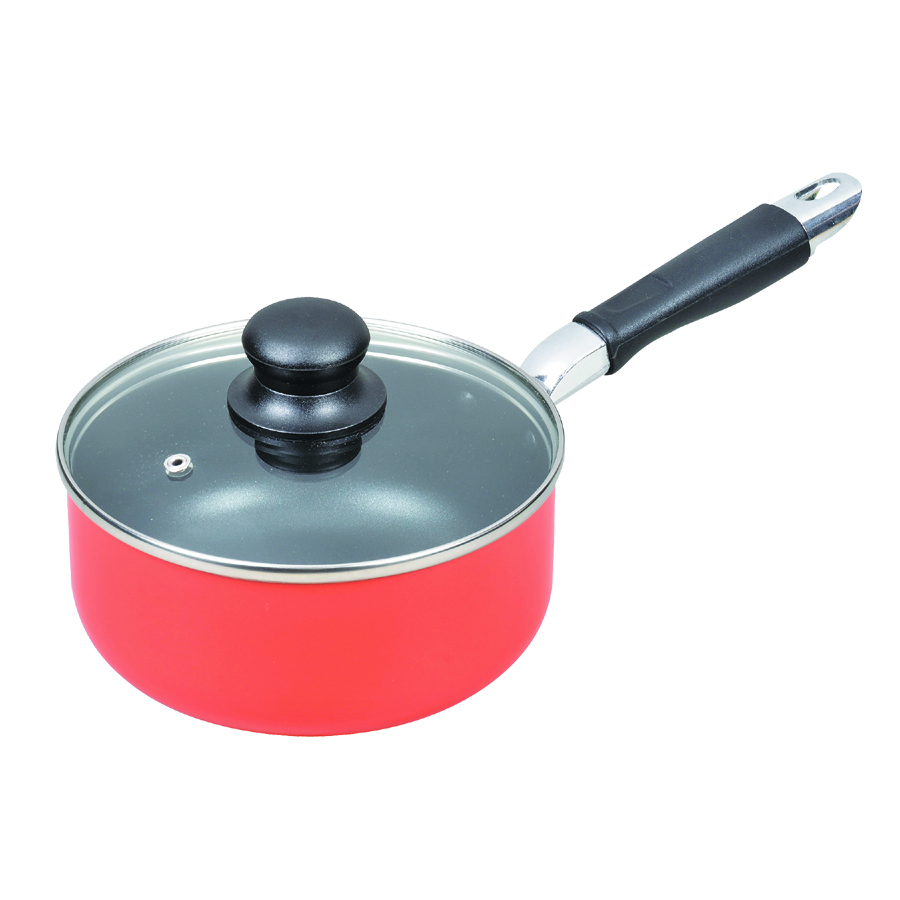 ミッド ふっ素加工ガラス蓋付片手鍋18cm H-495