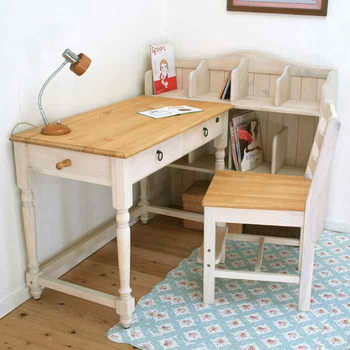 フレンチカントリーデスク｜上置き本棚付カントリー学習机 白｜リング取手