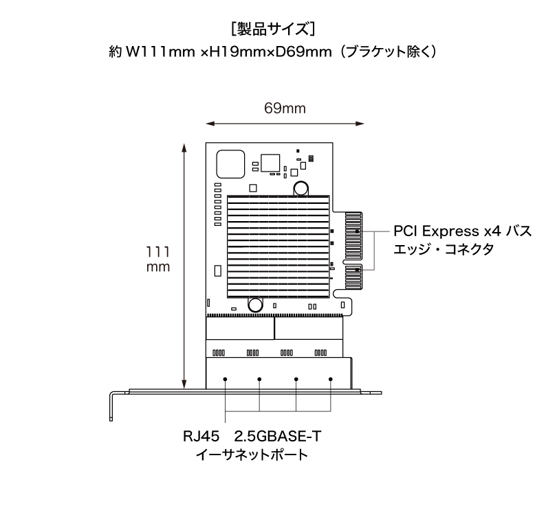 PCIeバス対応 2.5GBASE-T 4ポートLANアダプター｜GPE-2500-4T