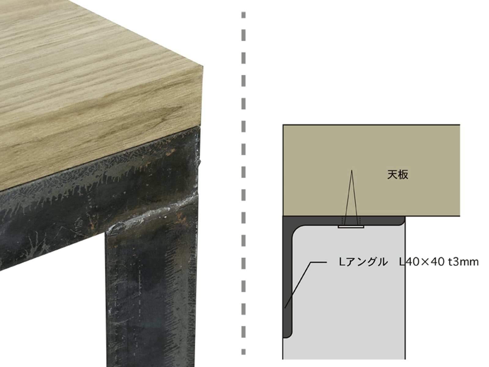 アングルフレーム脚 天板置き型 H150～500 | PS-TB005-01-G089