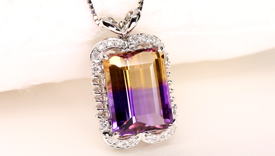 アメトリン 15ct ダイヤモンド プラチナ ネックレス【品質保証書/宝石