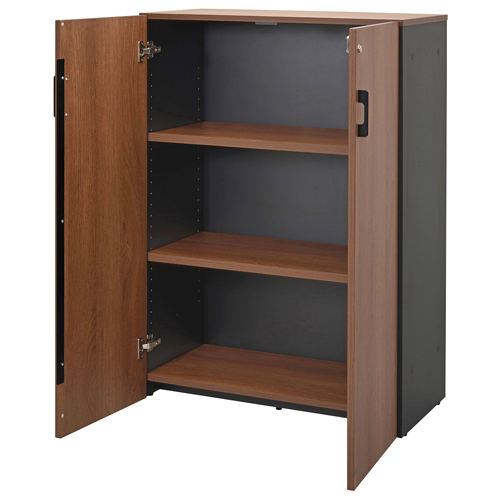 プラン木製シェルフ W800×H1141 ウォルナット×ブラック 扉付き RFPS