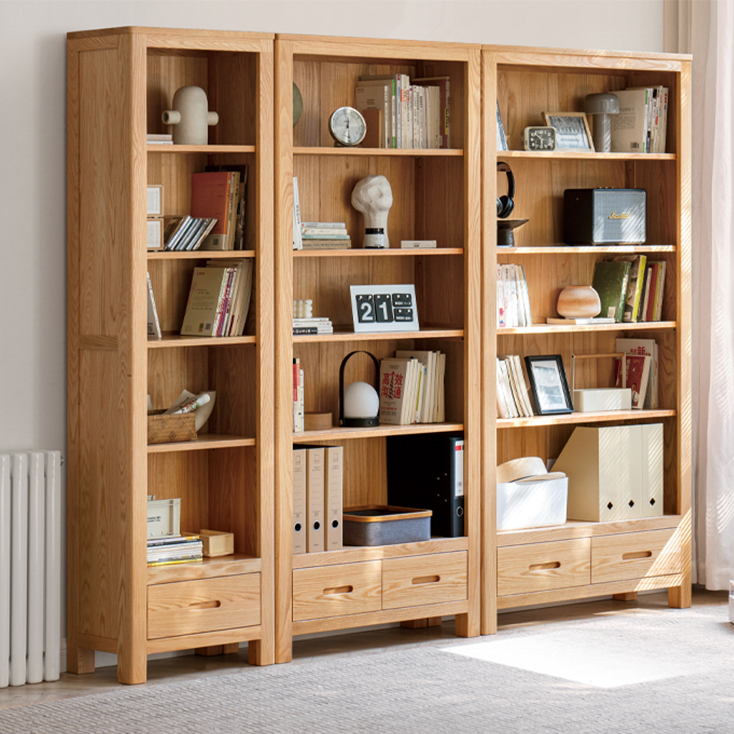 本棚 5段 無垢材 ディスプレイ棚 収納棚 シェルフ 引出し付き-y28y76