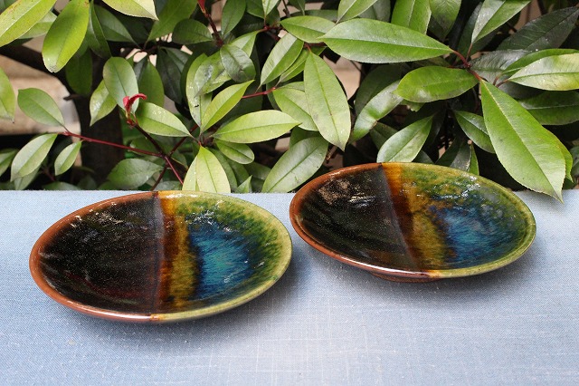 島根県松江市の袖師窯（尾野友彦）の緑釉掛分皿5寸 うつわ家膳｜人気