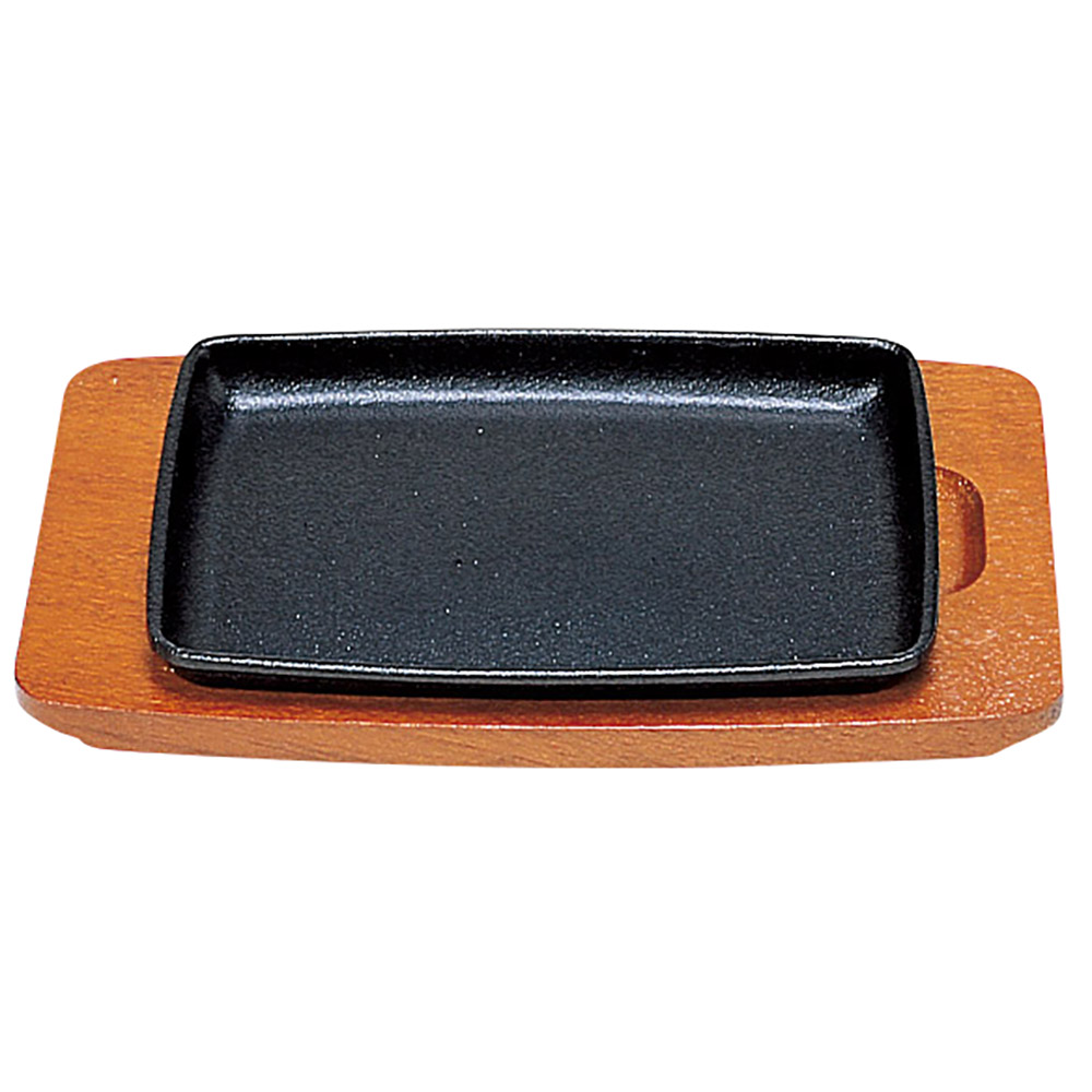 鉄・木］小判型ステーキ鉄皿 （木台付）20cm(ステーキ用の鉄皿)|食器