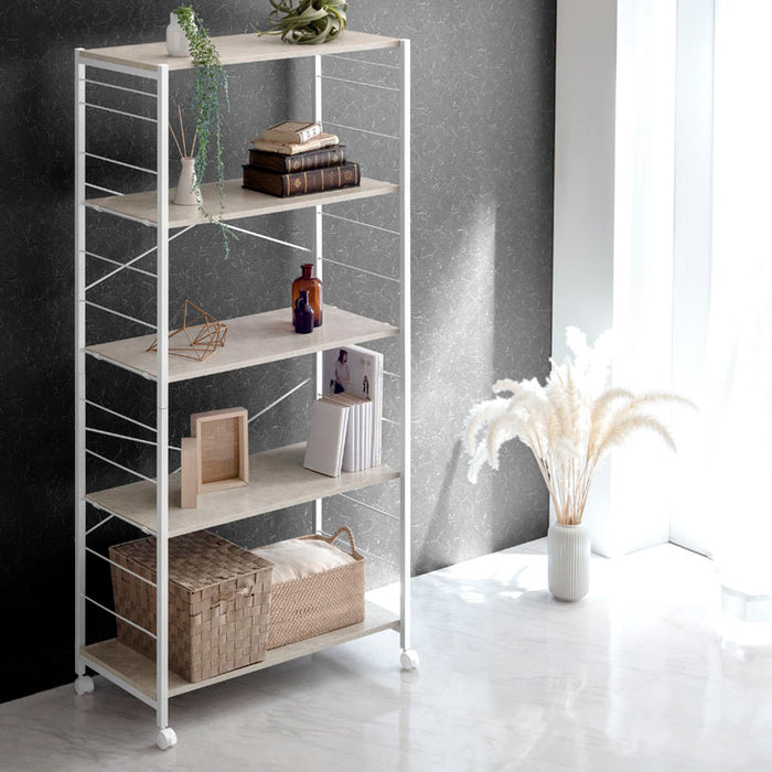 幅80］5段ラック キャスター付 棚板組み換え自由 メラミン天板 頑丈