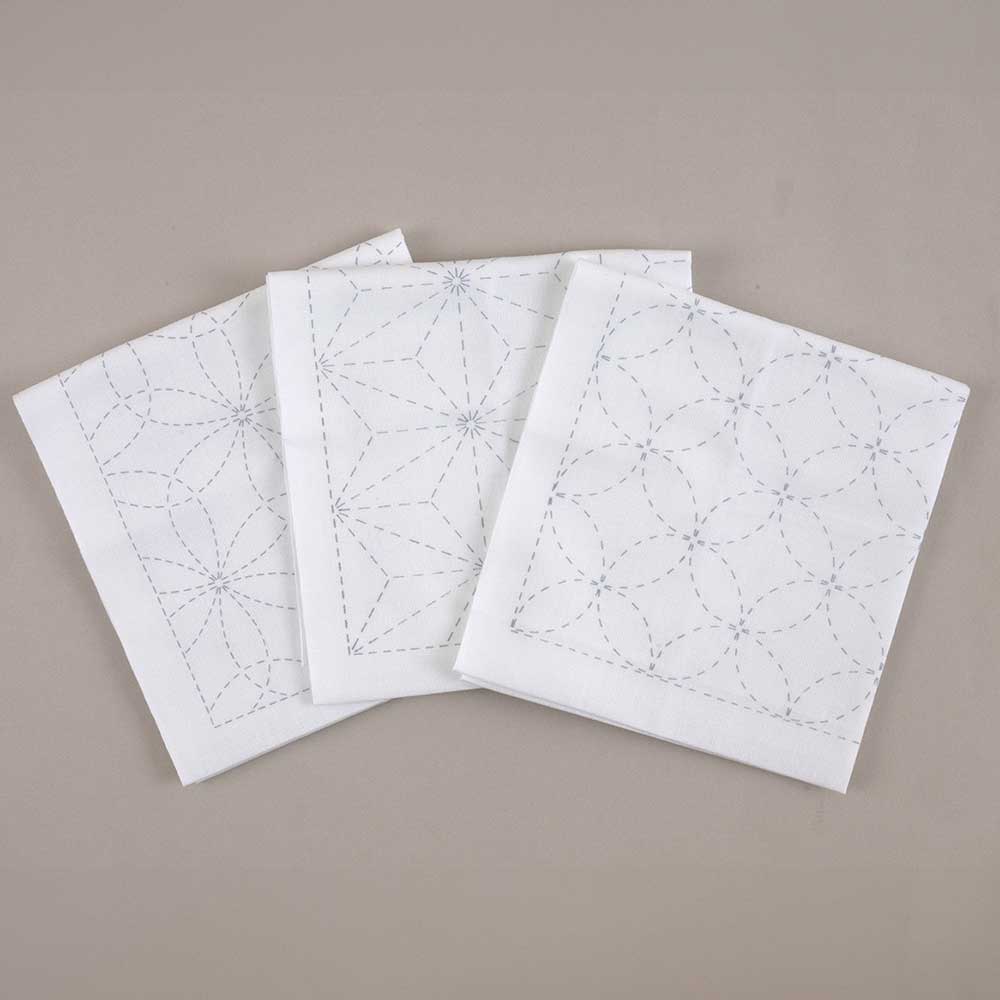 刺し子の花ふきん・布パック 3種セット［伝統模様］: 材料・用具