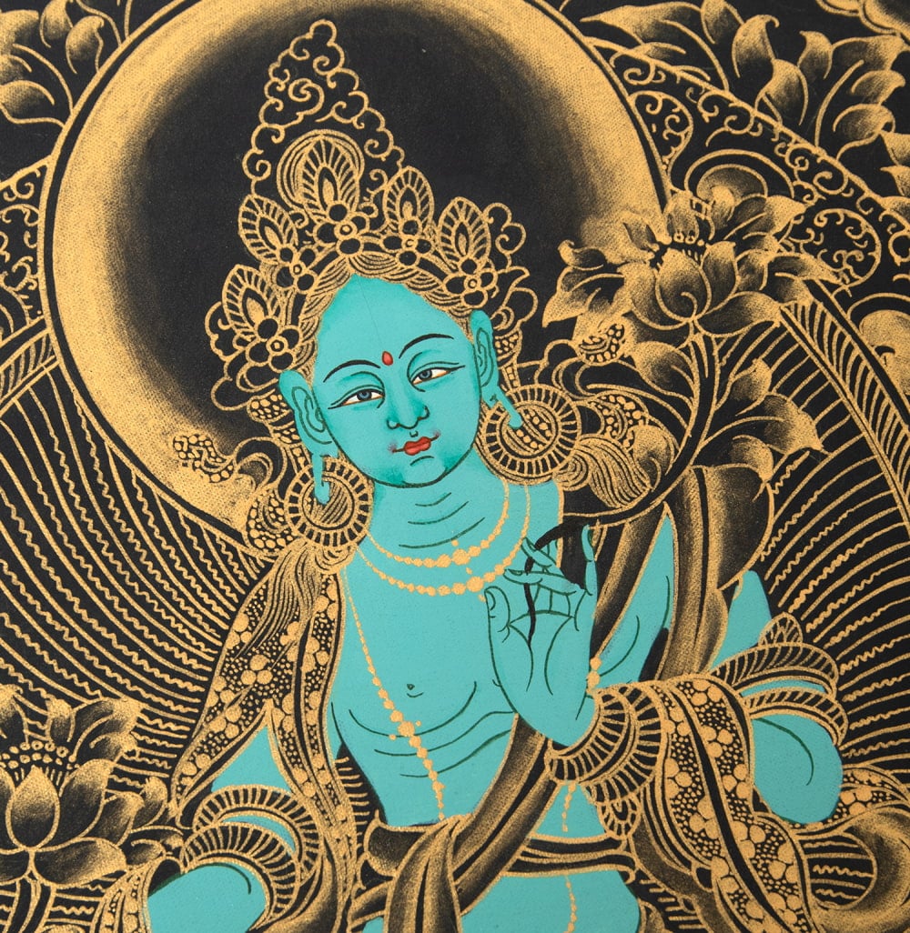 送料無料 観音菩薩 タンカ 仏画 マンダラ 〔一点物〕タンカ グリーン