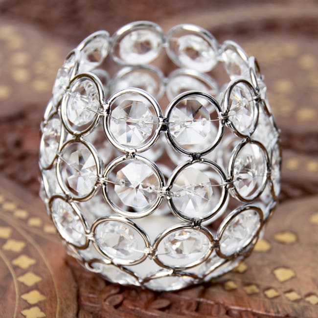 クリスタルガラスのアラビアンキャンドルホルダー - シルバー【7.5cm