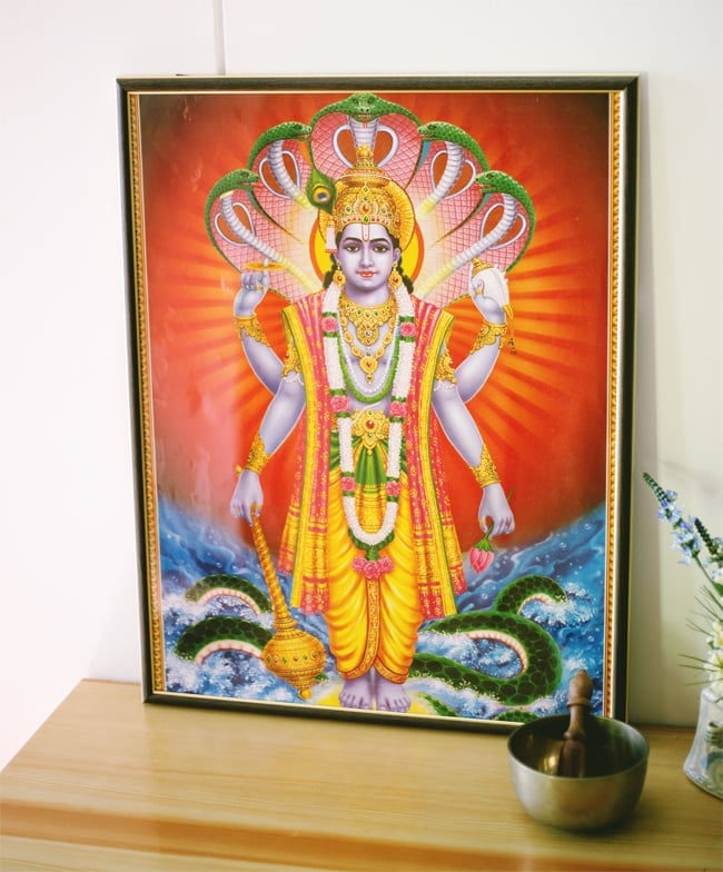 約70.5cm×約51cm〕大判インドのヒンドゥー神様ポスター - ヴィシュヌ