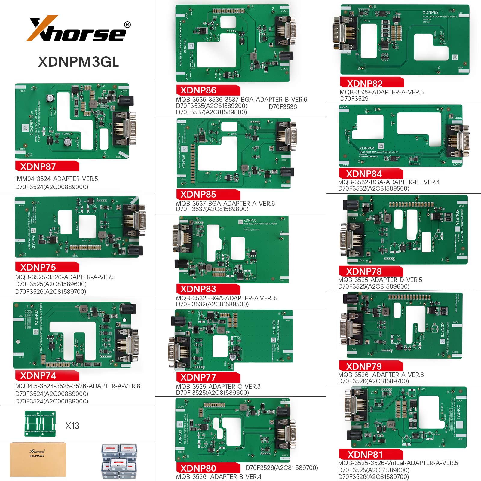 Xhorse XDNPM3GL MQB48 Solder Free Adapters Full Package for VVDI