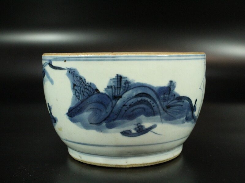 中国美術 古染付 山水舟紋 香炉 碗 明(YC233) | 京都の骨董品買取店