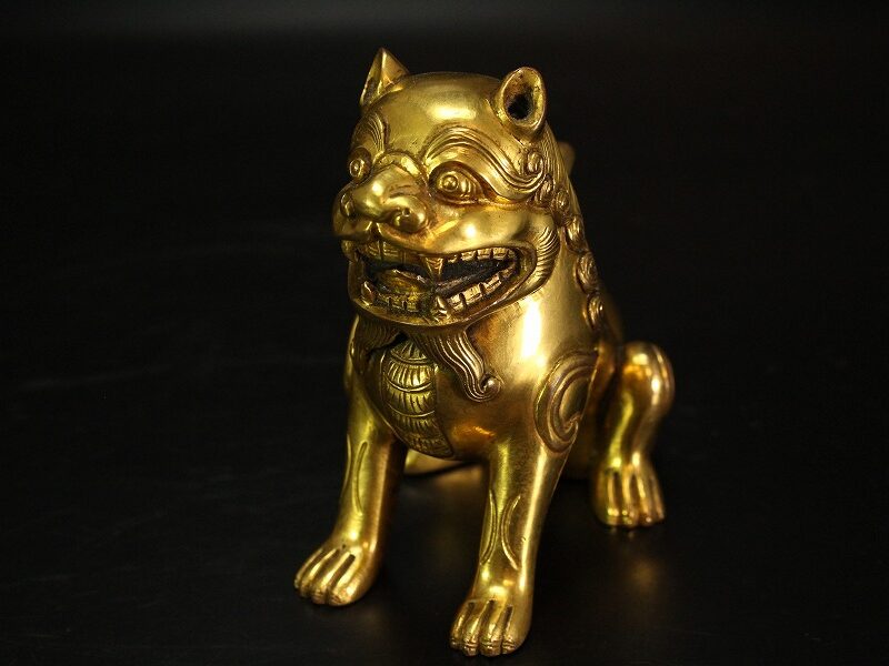 SOLD OUT 御金銀改役 後藤 光次(庄三郎) 在銘 古銅 鍍金 狛犬 高9cm