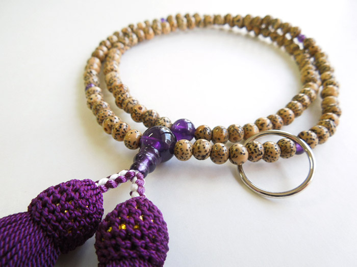 星月菩提樹八寸看経薄古代紫二五房紫水晶仕立 輪入 お数珠の安田念珠店