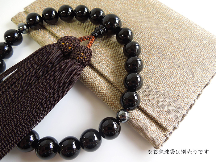 ブラックオニキス四分玉片手数珠焦茶二五房二天ヘマタイト入 お数珠の