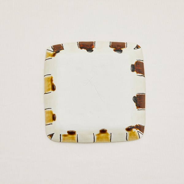 WEB限定】藤井敬之 三彩格子文角浅鉢 黄茶｜作家もの｜料理家 栗原