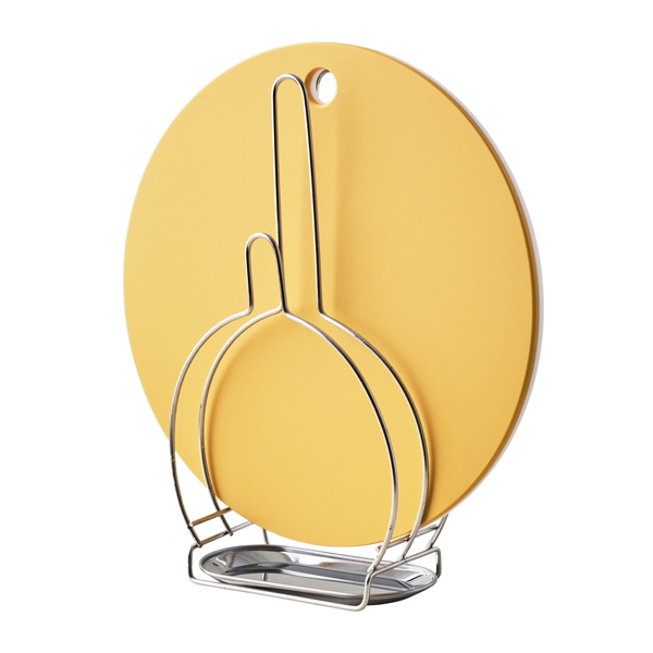 WEB限定セット】丸まな板(大)とまな板スタンドのセット(マスタード