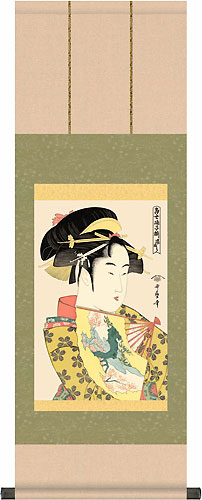 浮世絵・掛け軸 喜多川歌麿作 道成寺