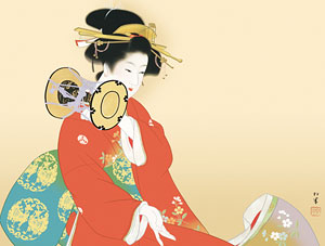 有名作家の掛け軸 上村松園作 鼓の音