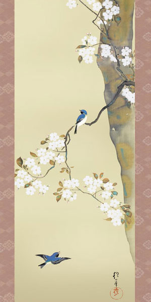 有名作家の掛け軸 酒井抱一作 桜に小禽図