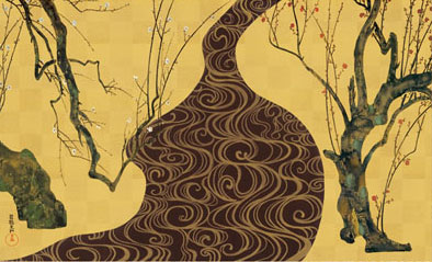 有名作家の掛け軸 尾形光琳作 紅白梅図