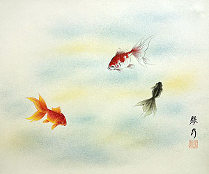 花鳥の掛け軸 中村琴水作 金魚